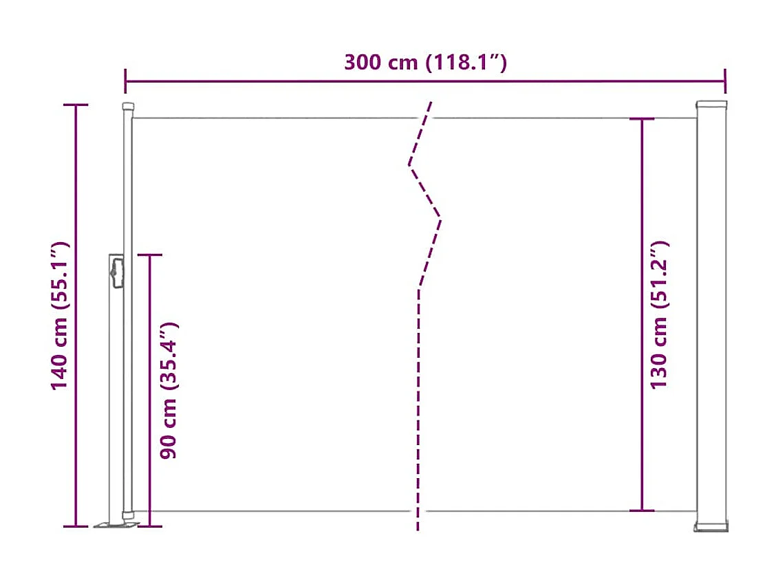 Auvent latéral rétractable 140 x 300 cm Blanc cassé