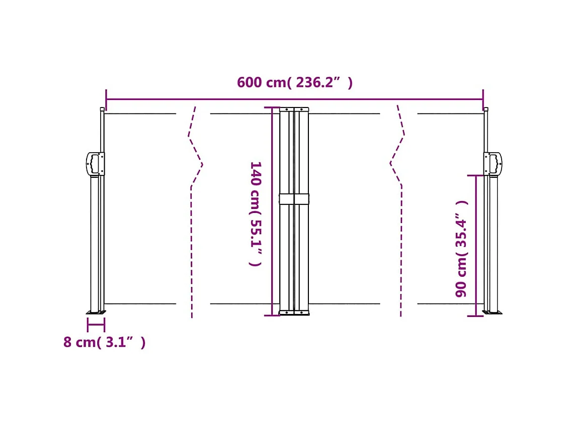 Tenda da sole laterale retrattile bianca 140x600 cm