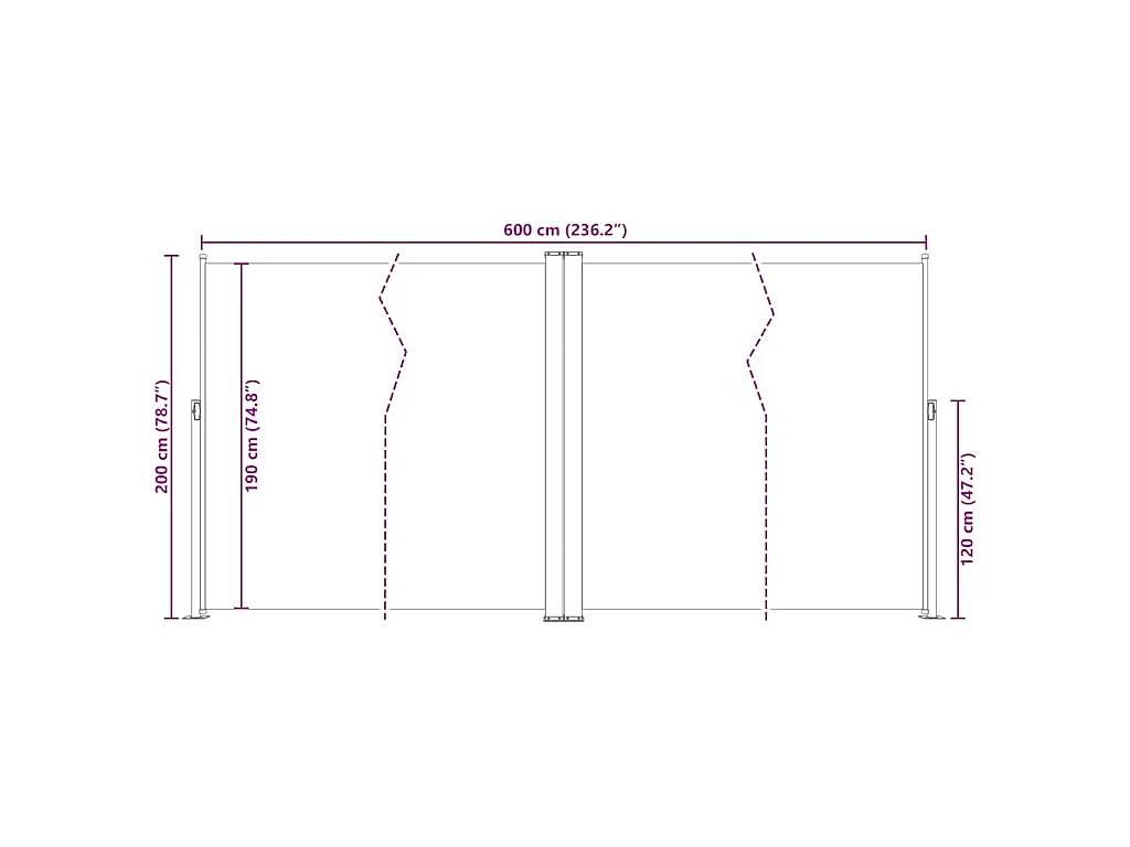 Auvent latéral rétractable Noir 200x600 cm