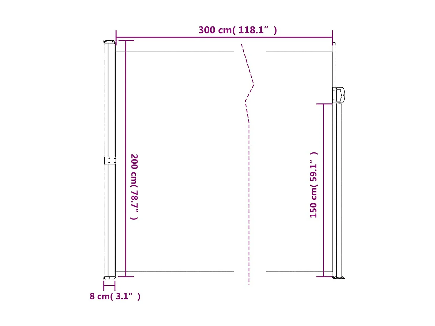 Auvent latéral rétractable marron 200x300 cm