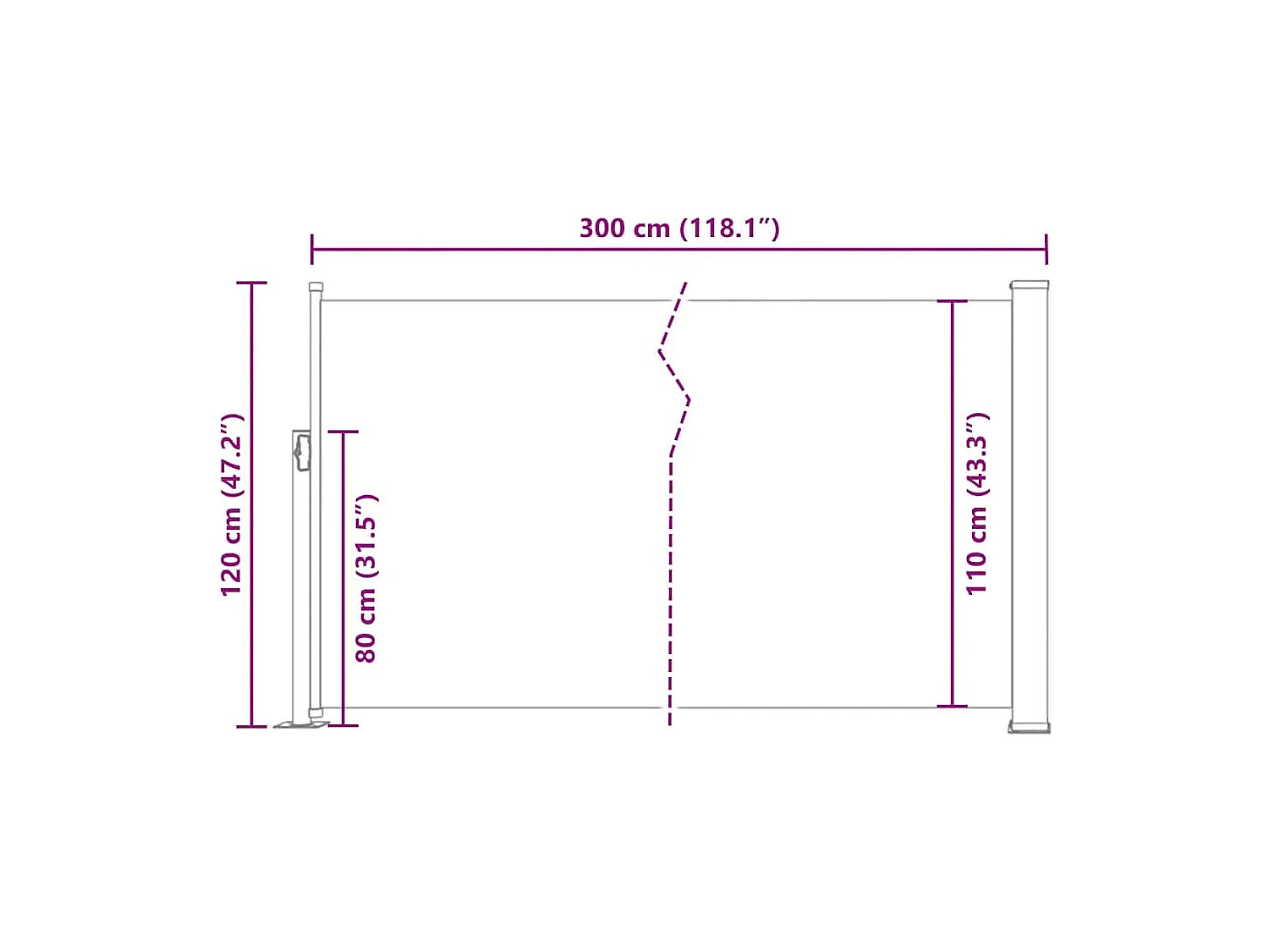 Auvent latéral rétractable 120 x 300 cm Gris