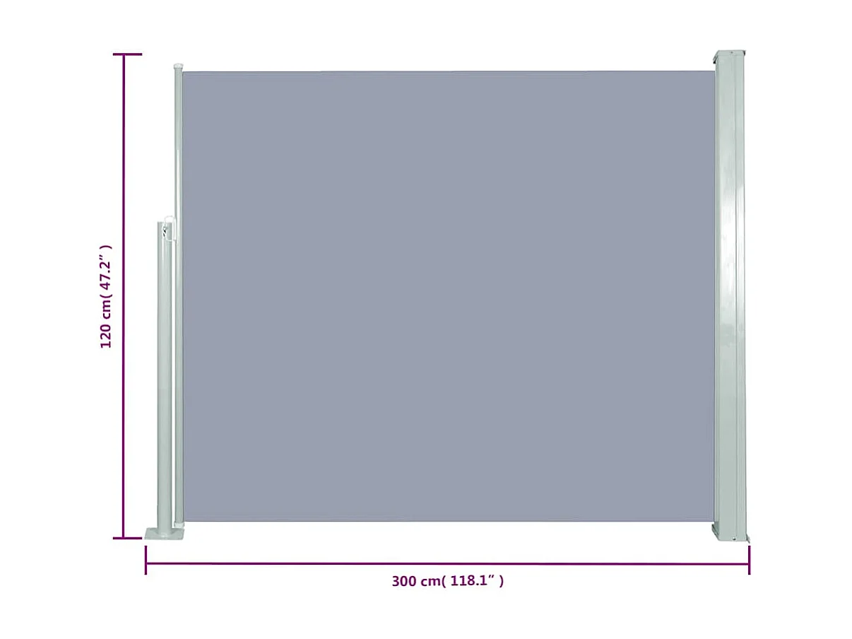 Auvent latéral rétractable 120 x 300 cm Gris