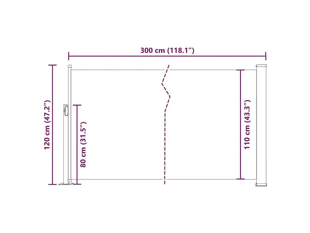 Tenda da sole laterale retrattile 120 x 300 cm Grigio