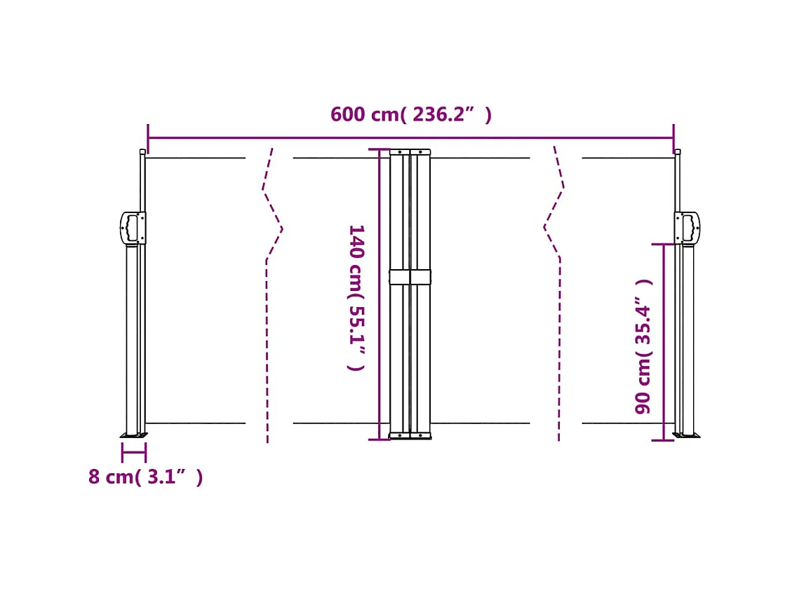 Auvent latéral rétractable noir 140x600 cm