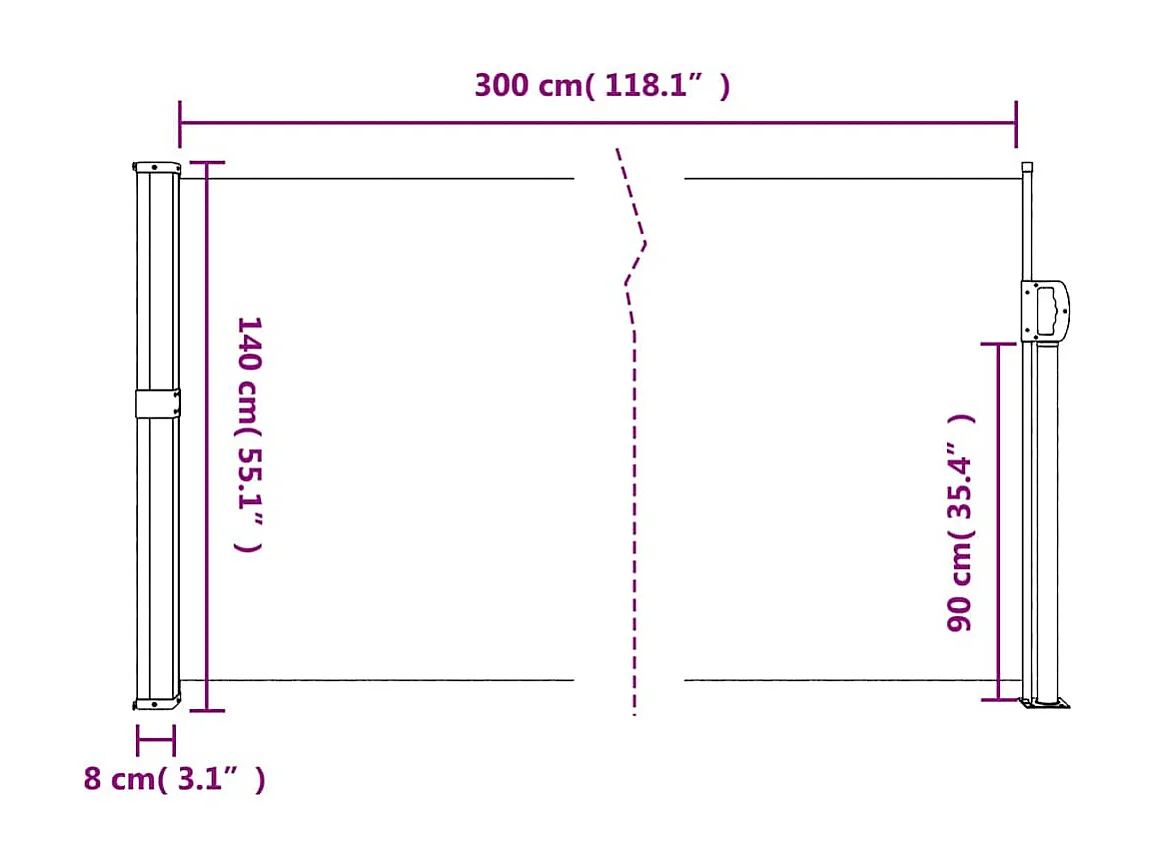 Toldo lateral retráctil verde oscuro 140x300 cm