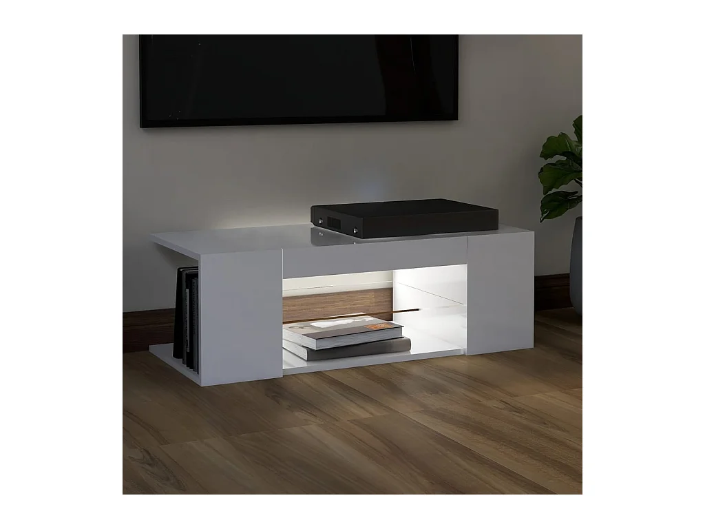 Meuble TV avec lumières LED blanc brillant 90x39x30 cm
