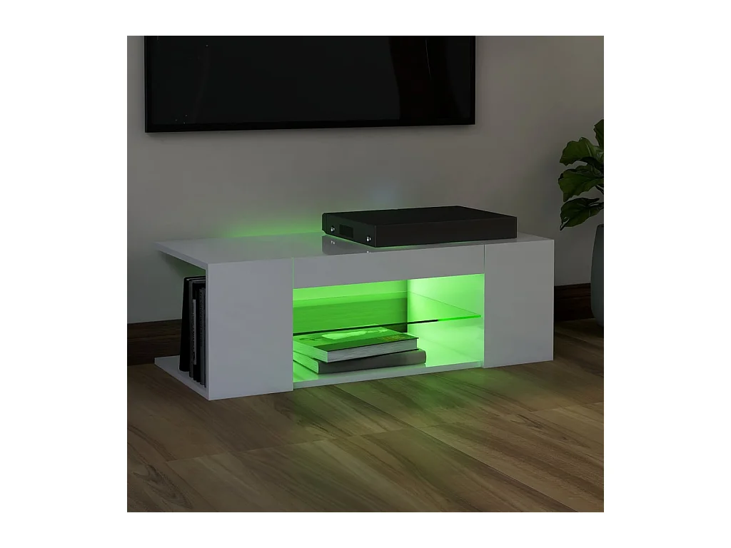 Meuble TV avec lumières LED blanc brillant 90x39x30 cm