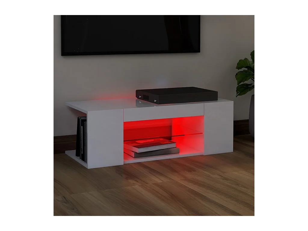 Meuble TV avec lumières LED blanc brillant 90x39x30 cm