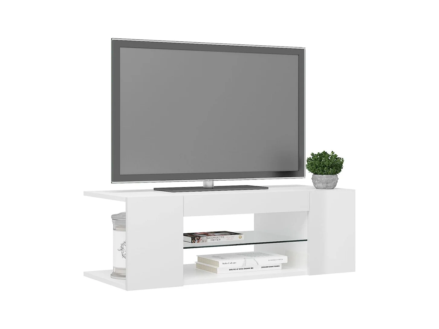 Meuble TV avec lumières LED blanc brillant 90x39x30 cm