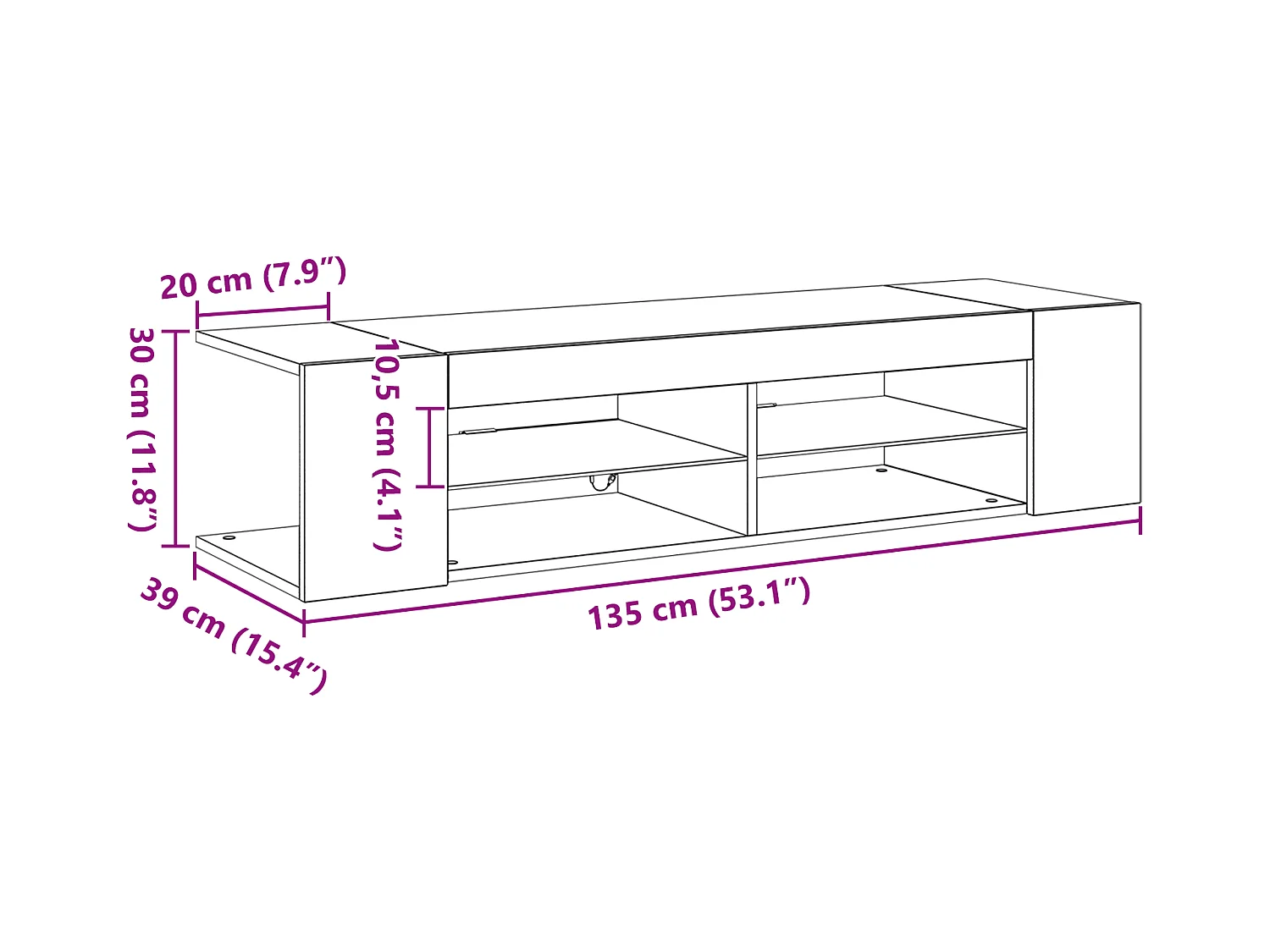 Meuble TV avec LEDs Chêne Noir 135x39x30cm en bois d'ingénierie