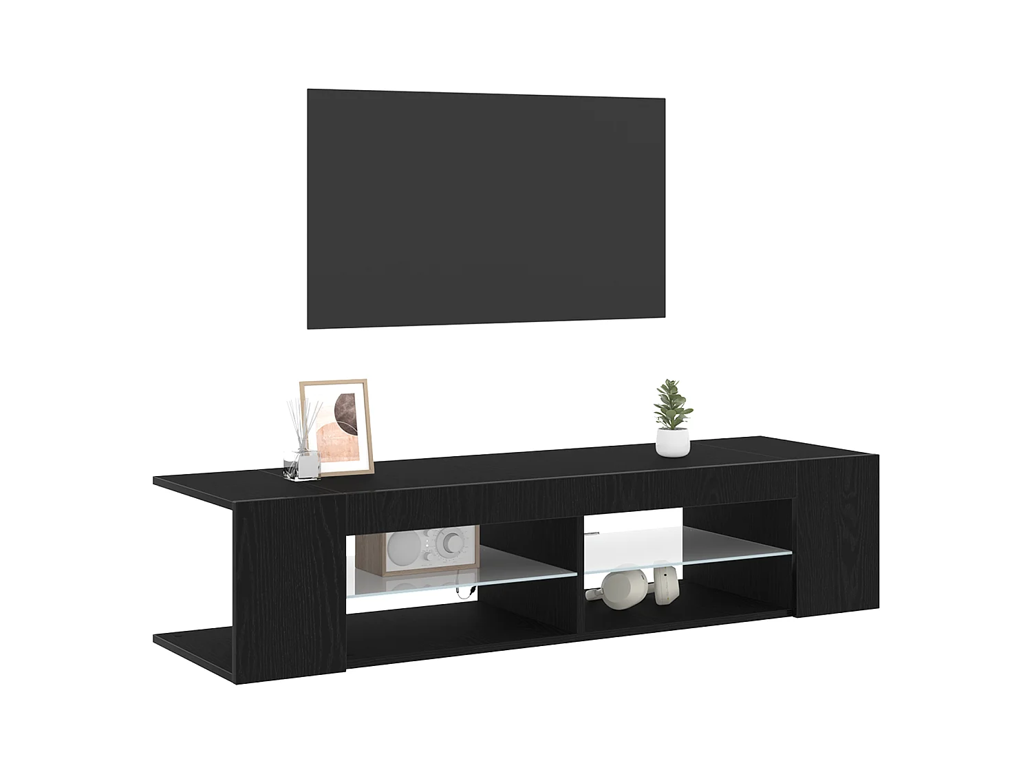 Meuble TV avec LEDs Chêne Noir 135x39x30cm en bois d'ingénierie