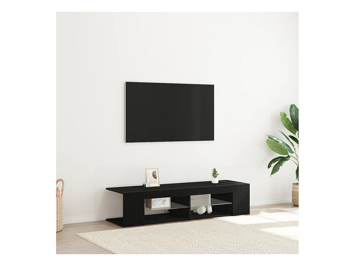 Meuble TV avec LEDs Chêne Noir 135x39x30cm en bois d'ingénierie