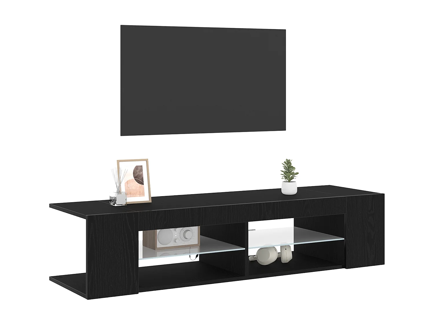 Meuble TV avec LEDs Chêne Noir 135x39x30cm en bois d'ingénierie