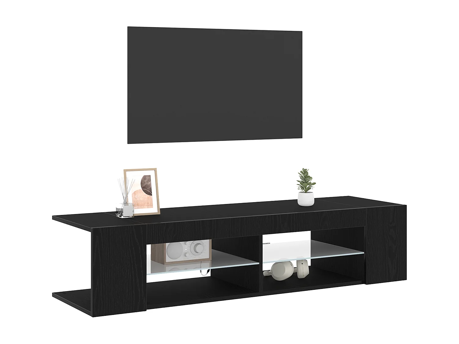 Meuble TV avec LEDs Chêne Noir 135x39x30cm en bois d'ingénierie