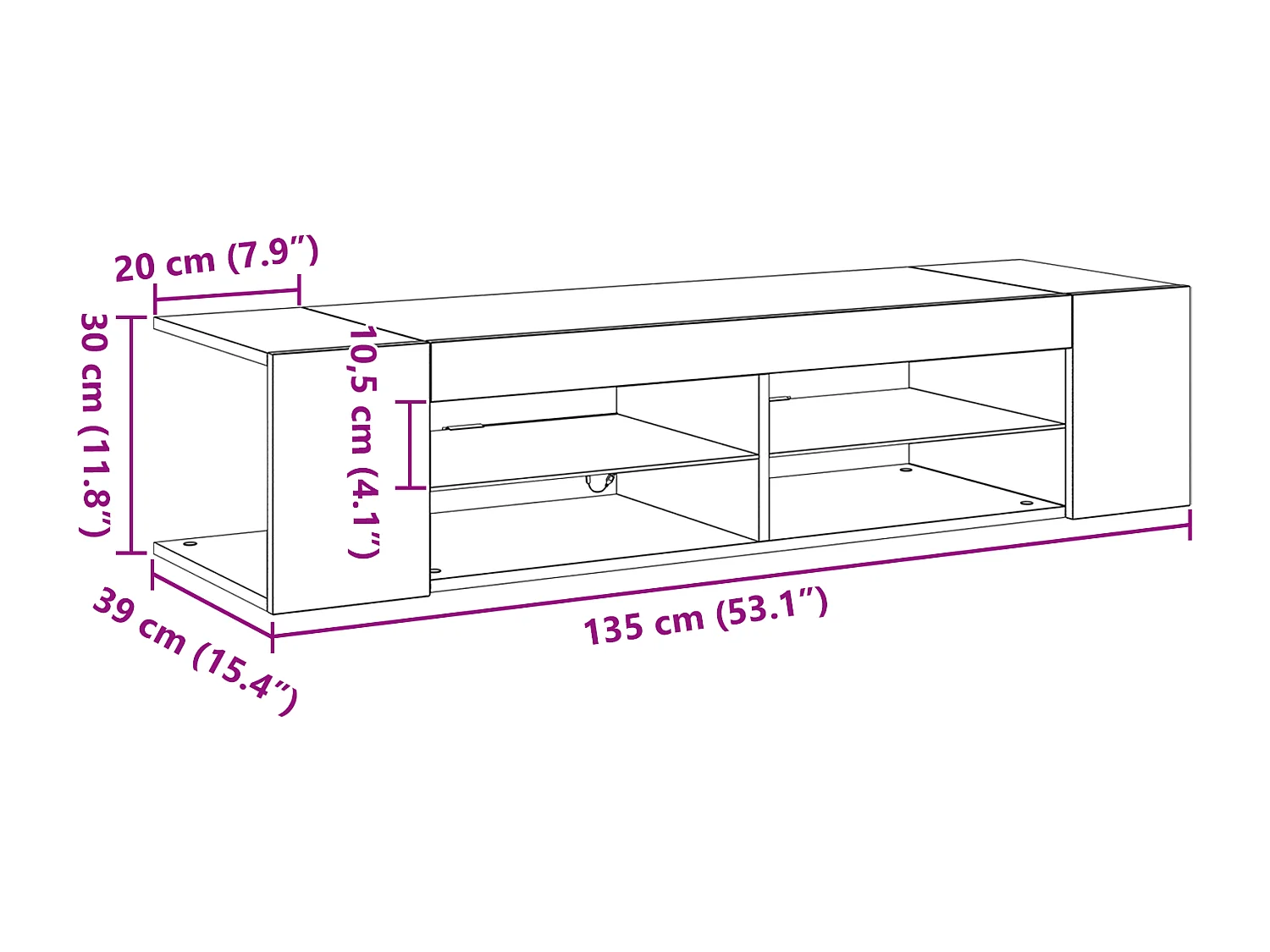 Meuble TV avec LEDs Chêne Noir 135x39x30cm en bois d'ingénierie