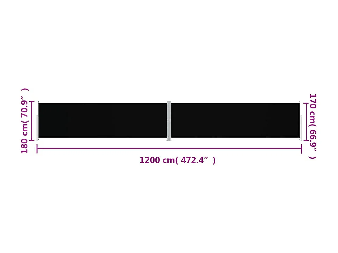 Tenda da sole laterale retrattile Nera 180x1200 cm