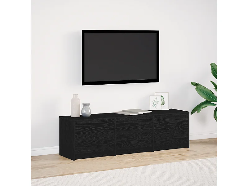 TV-meubel met LED's Zwarte Eiken 140x34x40 cm Technisch hout