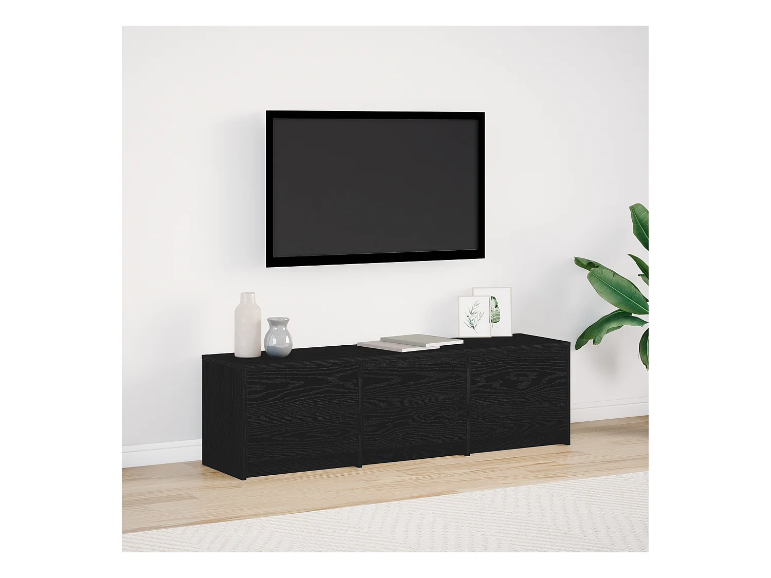 TV-meubel met LED's Zwarte Eiken 140x34x40 cm Technisch hout