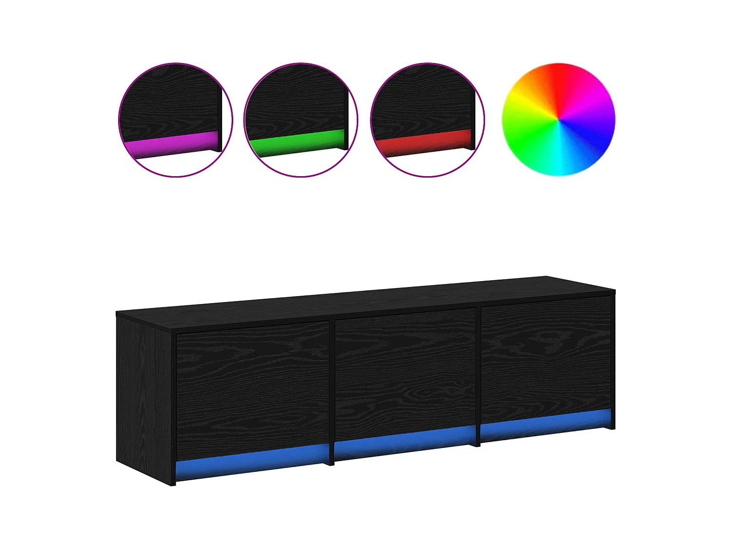 TV-meubel met LED's Zwarte Eiken 140x34x40 cm Technisch hout