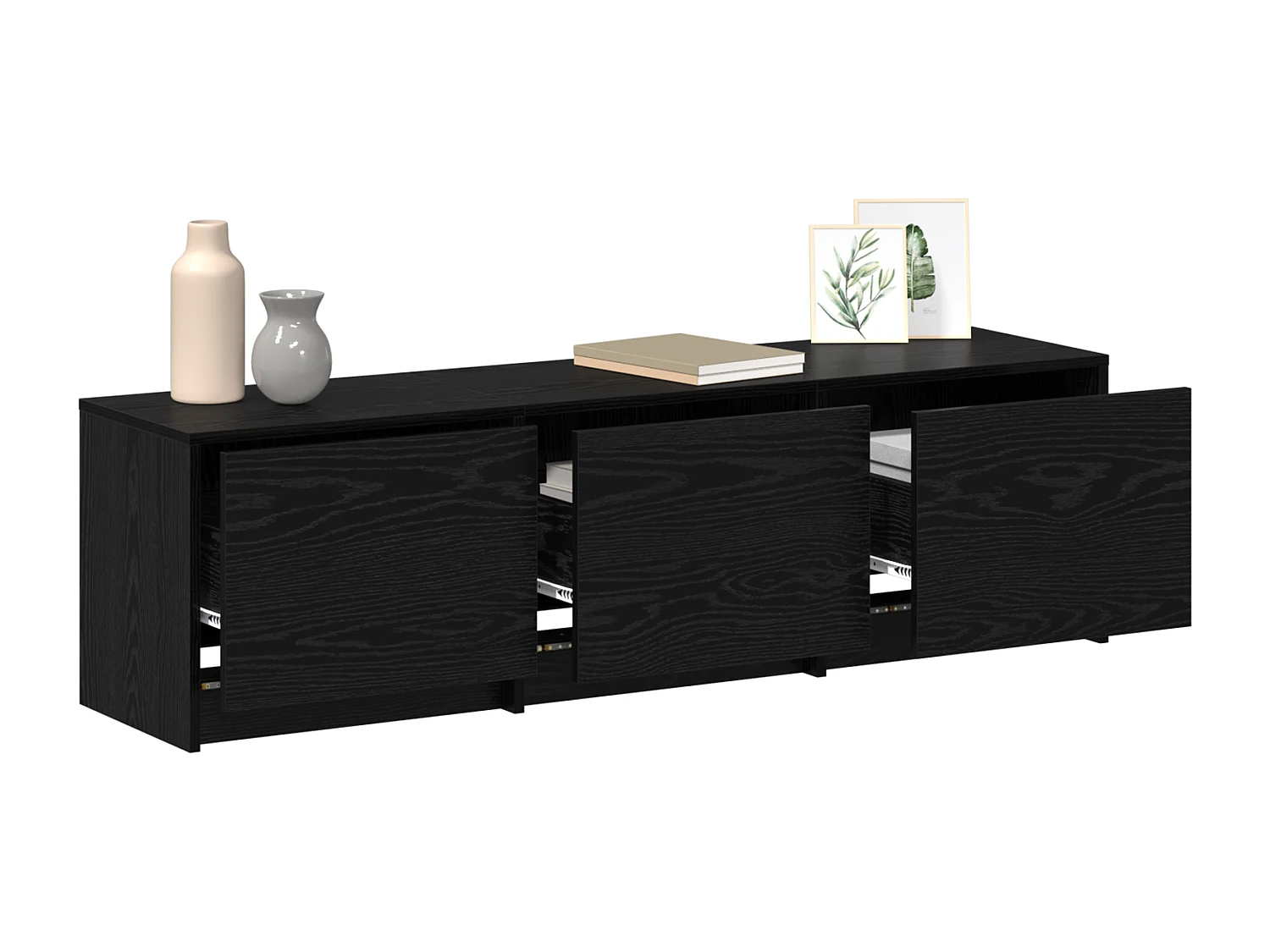 Mobile TV con LED Rovere Nero 140x34x40 cm Legno composito