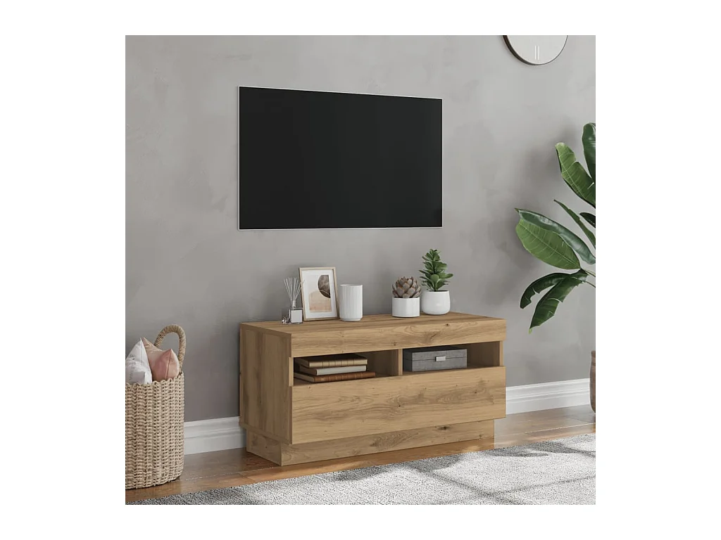Meuble TV avec lumières LED chêne artisanal bois d'ingénierie