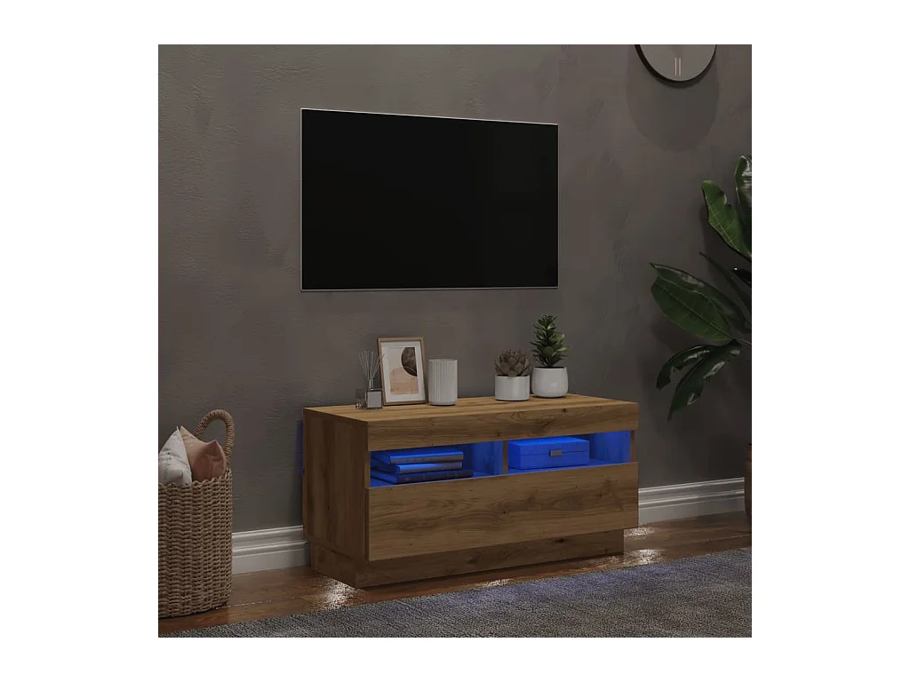 Meuble TV avec lumières LED chêne artisanal bois d'ingénierie