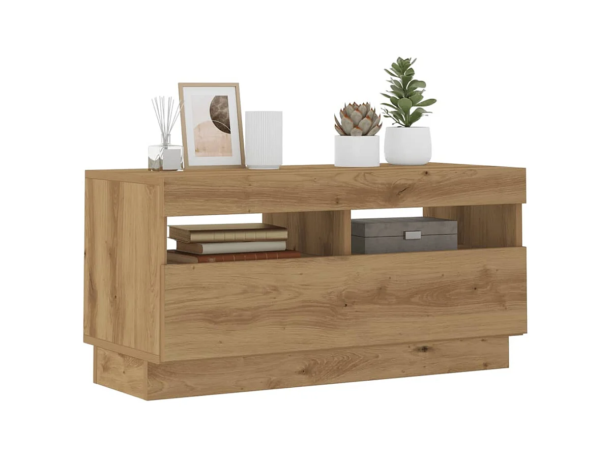Meuble TV avec lumières LED chêne artisanal bois d'ingénierie