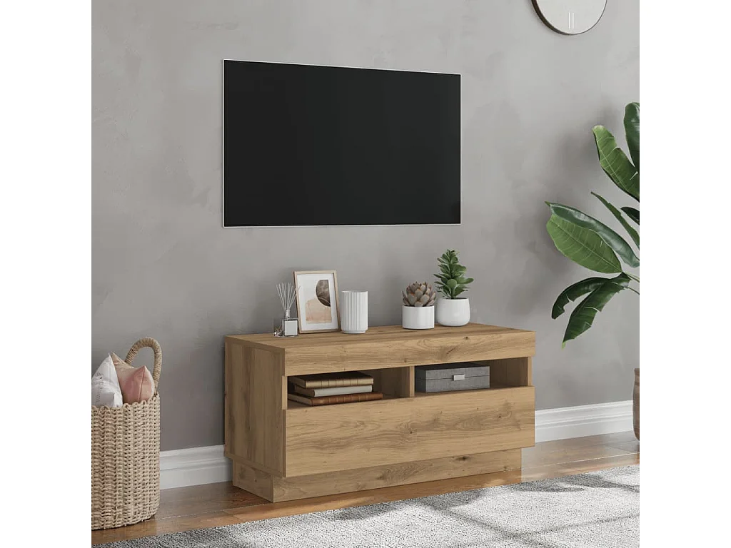 Meuble TV avec lumières LED chêne artisanal bois d'ingénierie