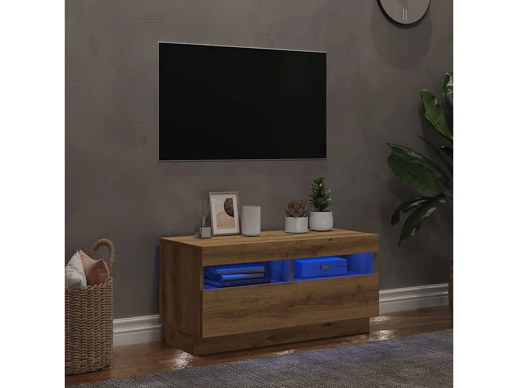 Meuble TV avec lumières LED chêne artisanal bois d'ingénierie