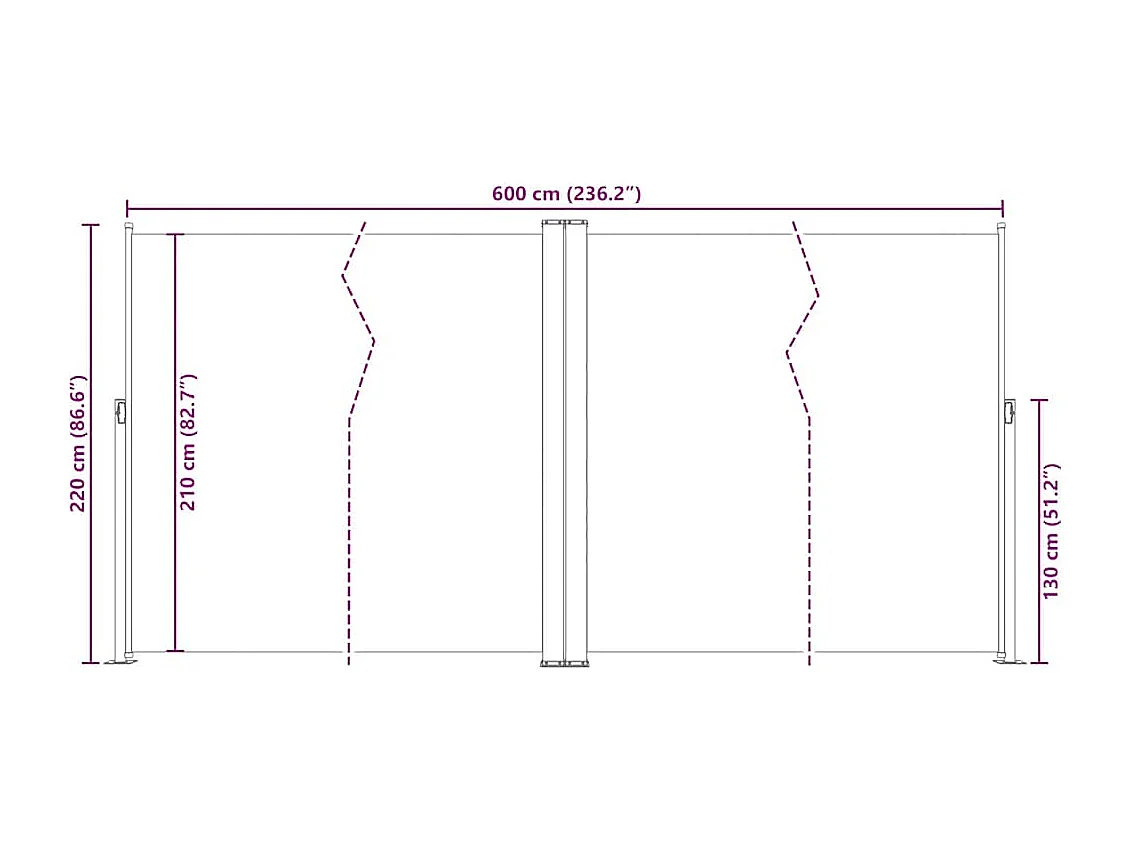 Tenda da sole laterale retrattile Crema 200x600 cm