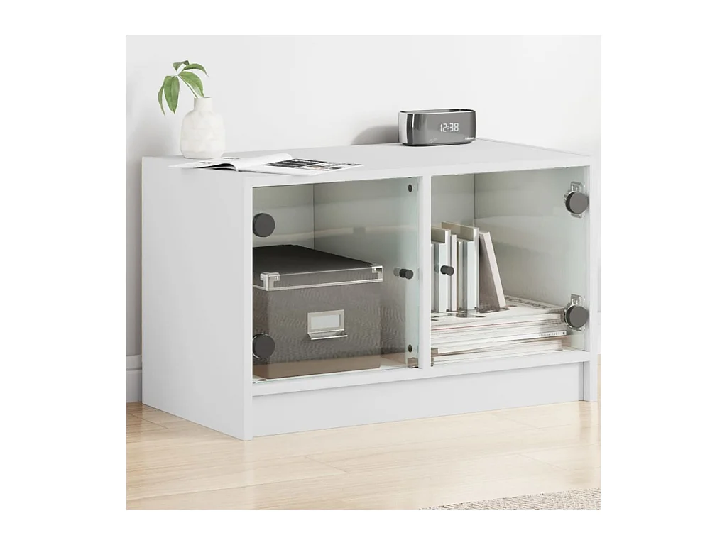 Meuble TV avec portes en verre blanc 68x37x42 cm