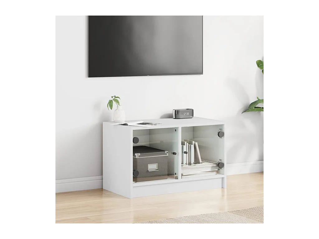 Meuble TV avec portes en verre blanc 68x37x42 cm