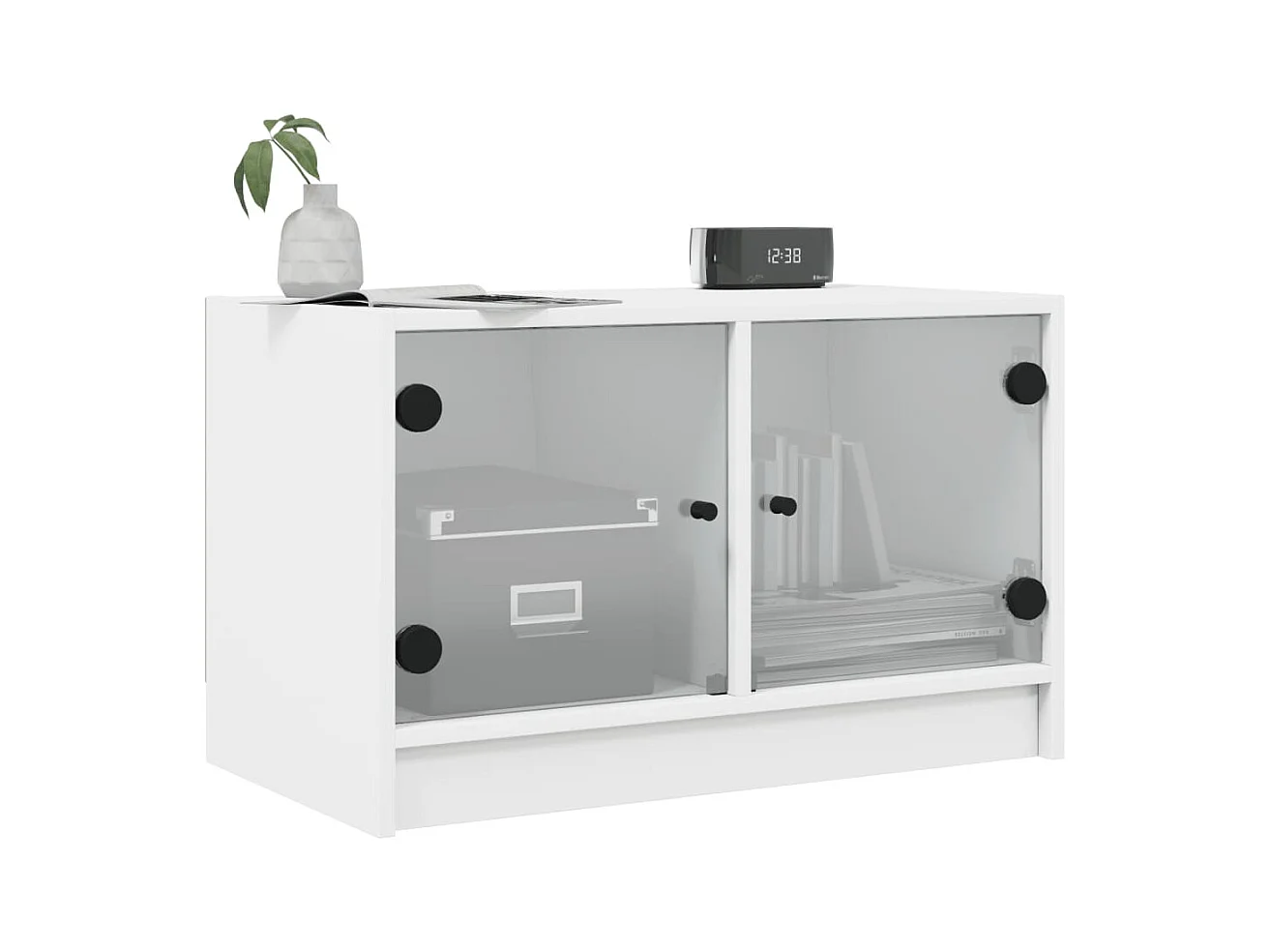 Meuble TV avec portes en verre blanc 68x37x42 cm