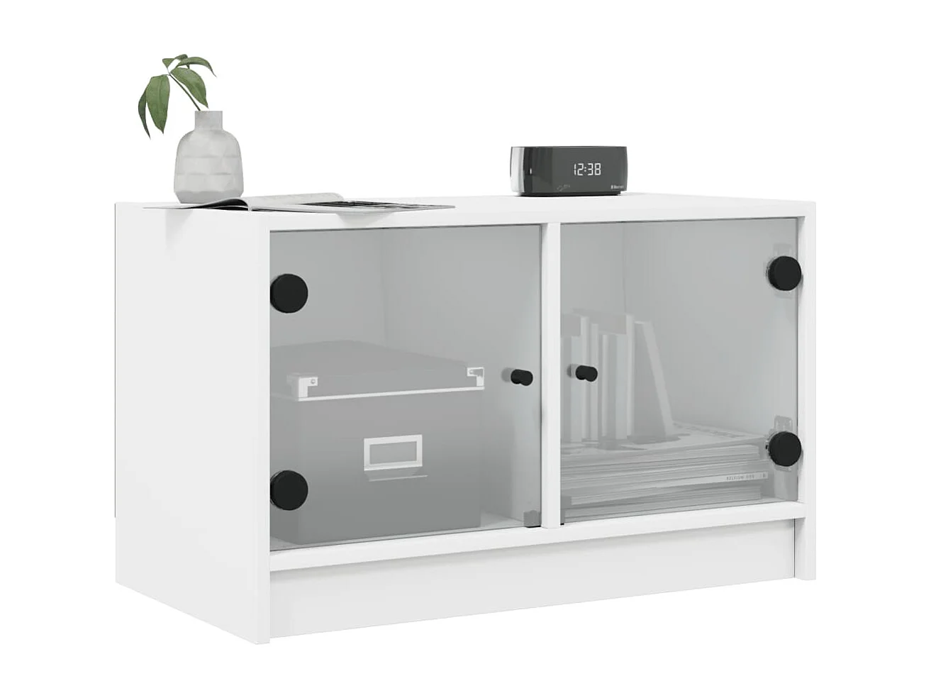 Meuble TV avec portes en verre blanc 68x37x42 cm