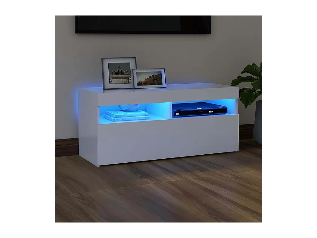 Meuble TV avec lumières LED blanc 90x35x40 cm