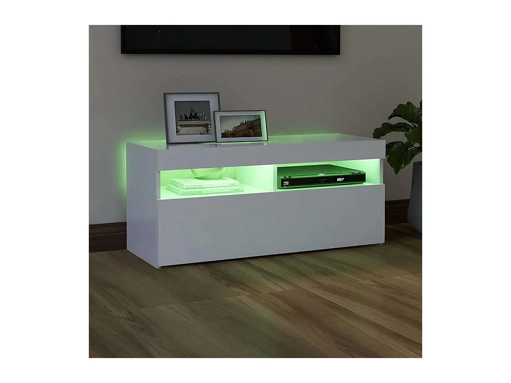 Meuble TV avec lumières LED blanc 90x35x40 cm