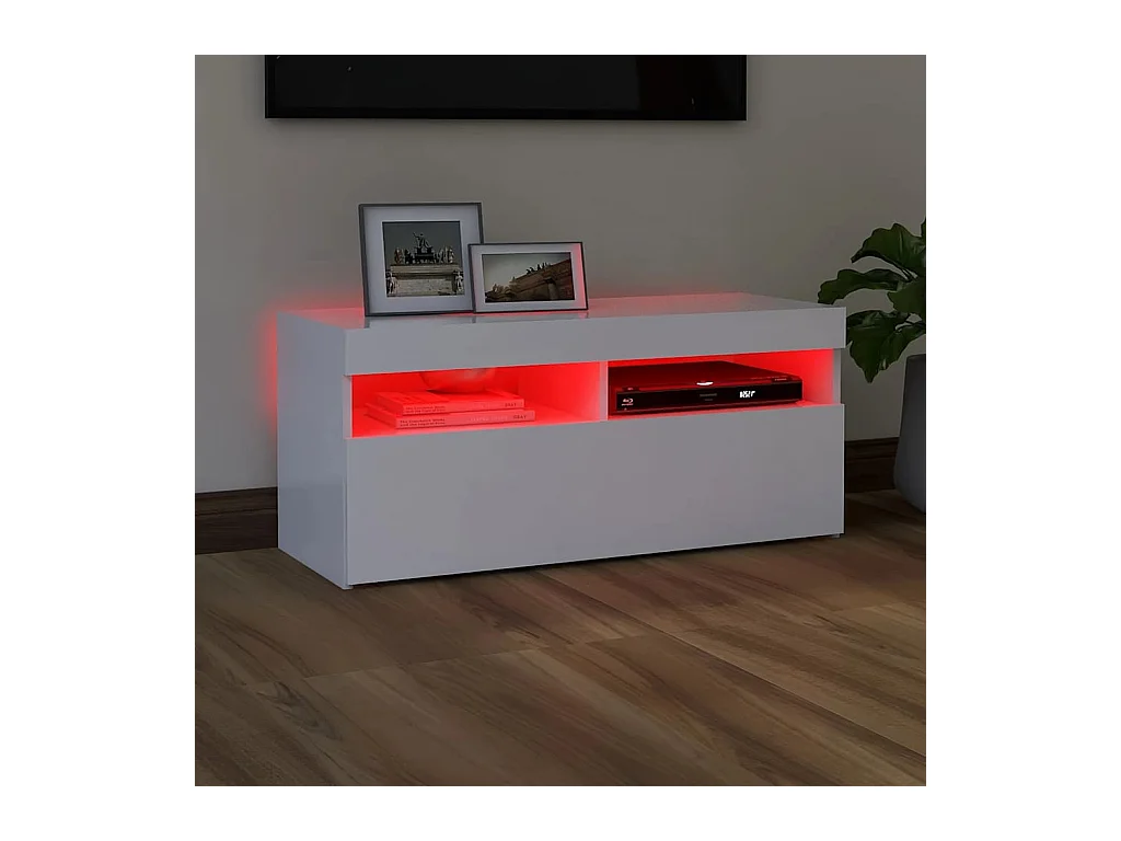 Meuble TV avec lumières LED blanc 90x35x40 cm