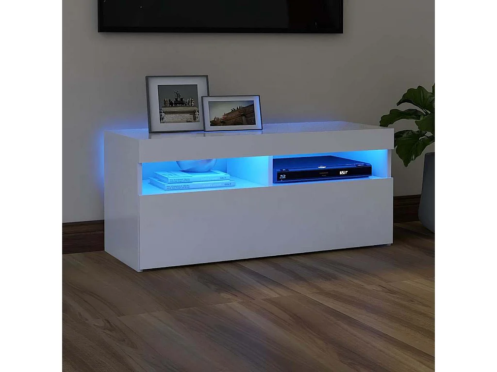 Meuble TV avec lumières LED blanc 90x35x40 cm