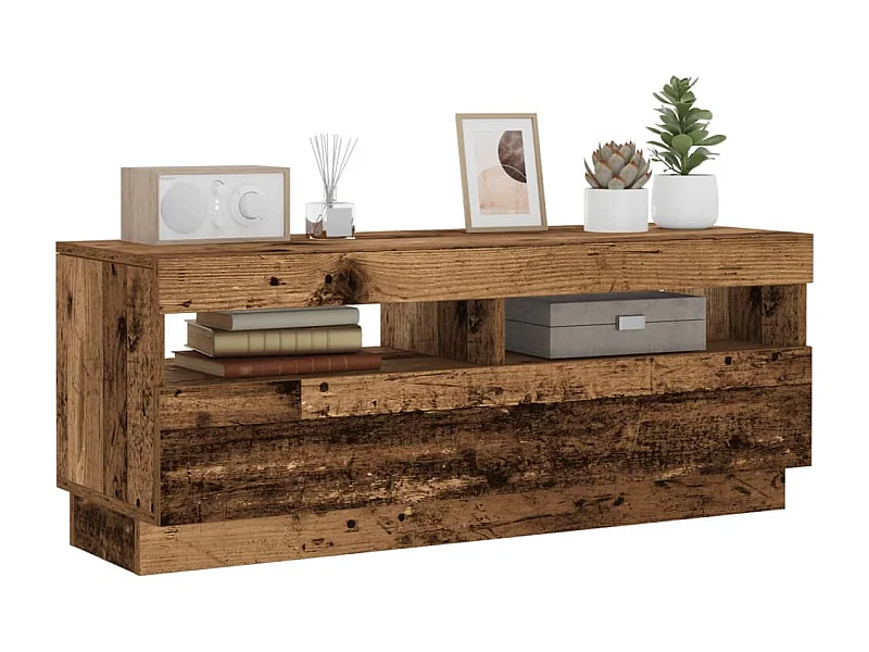 TV-standaard met led-verlichting, oud hout, bewerkt hout