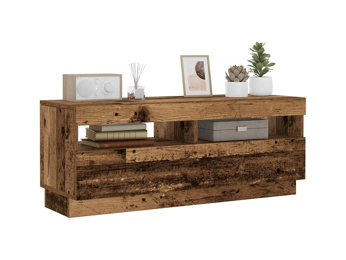Meuble TV avec lumières LED vieux bois bois d'ingénierie
