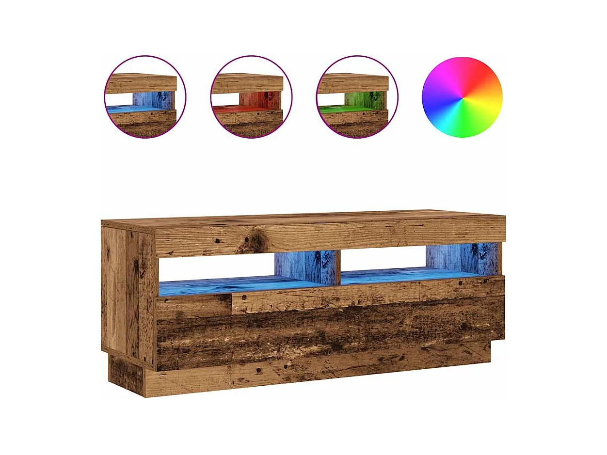 Meuble TV avec lumières LED vieux bois bois d'ingénierie