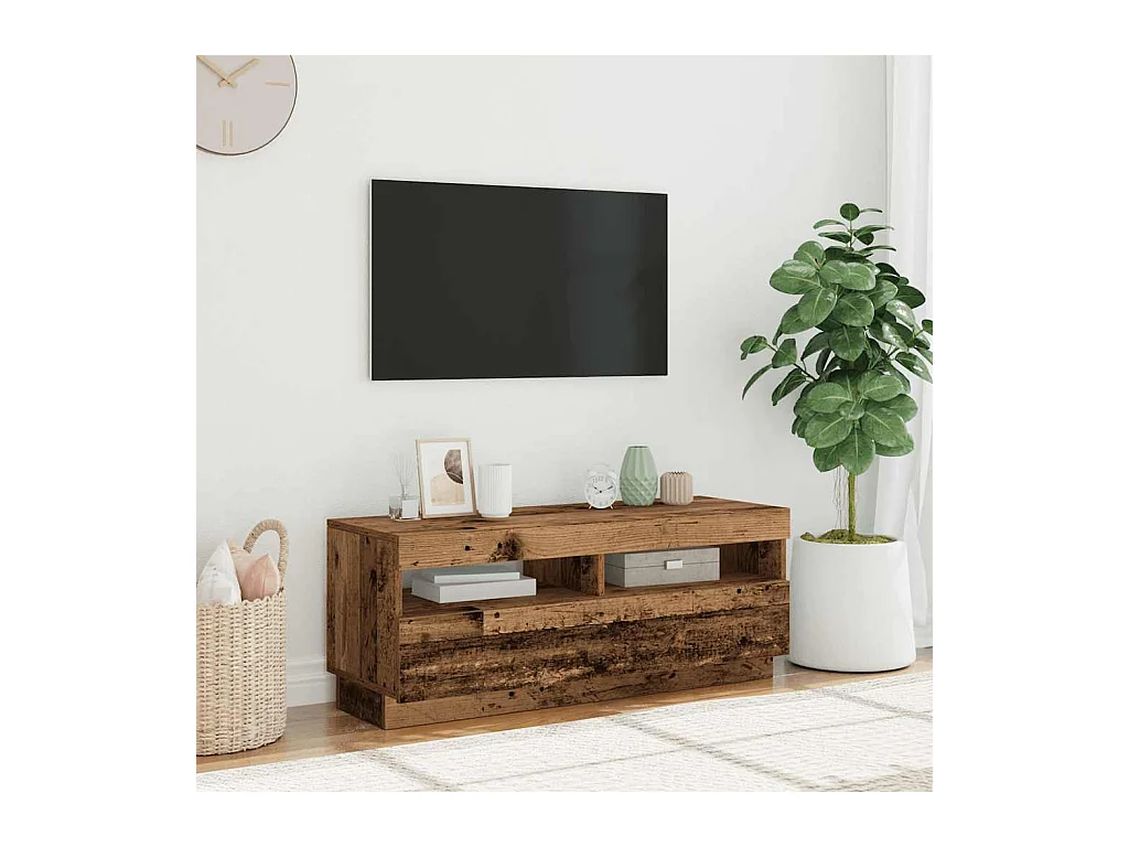 Meuble TV avec lumières LED vieux bois bois d'ingénierie