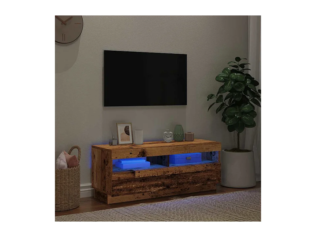 Meuble TV avec lumières LED vieux bois bois d'ingénierie