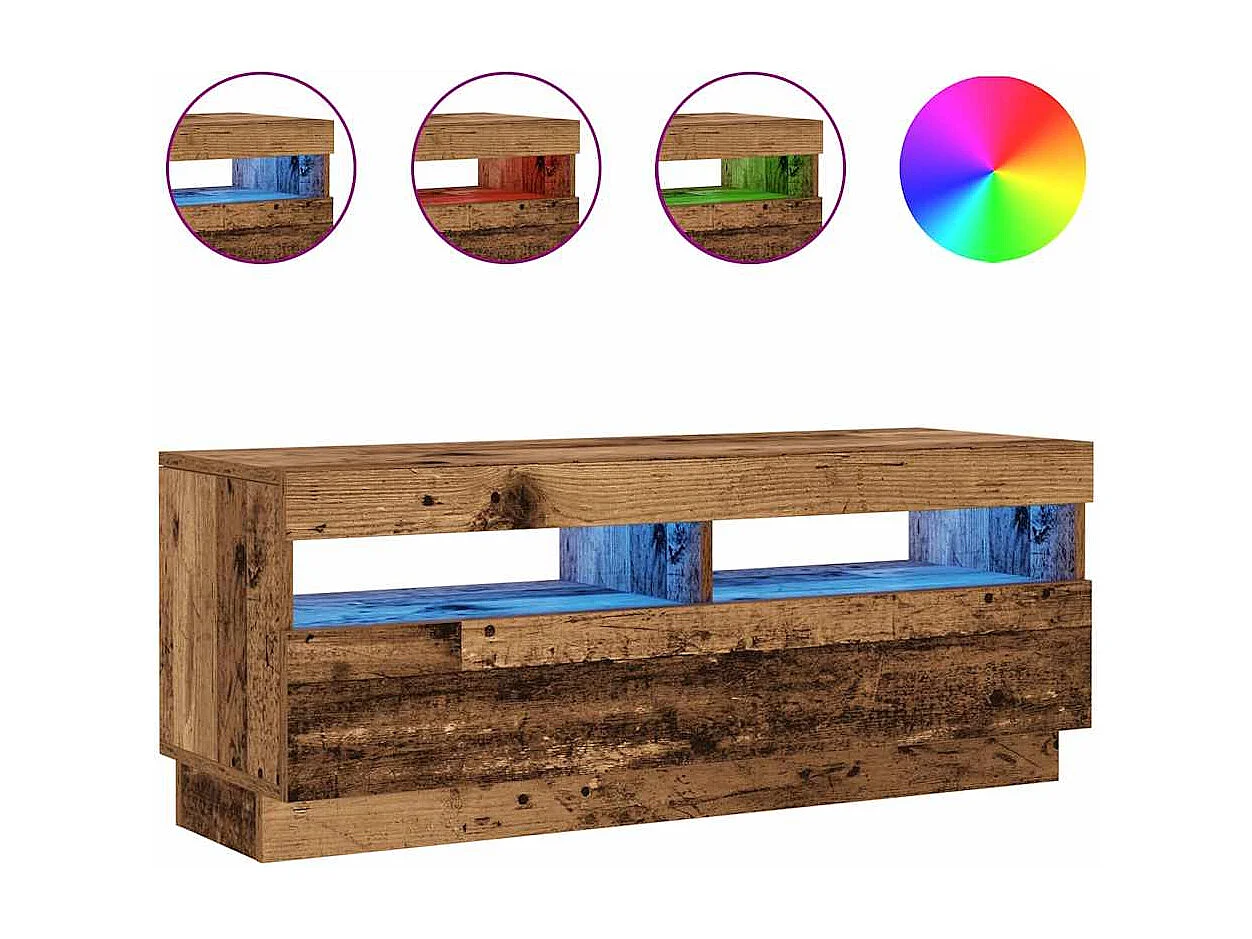 Meuble TV avec lumières LED vieux bois bois d'ingénierie