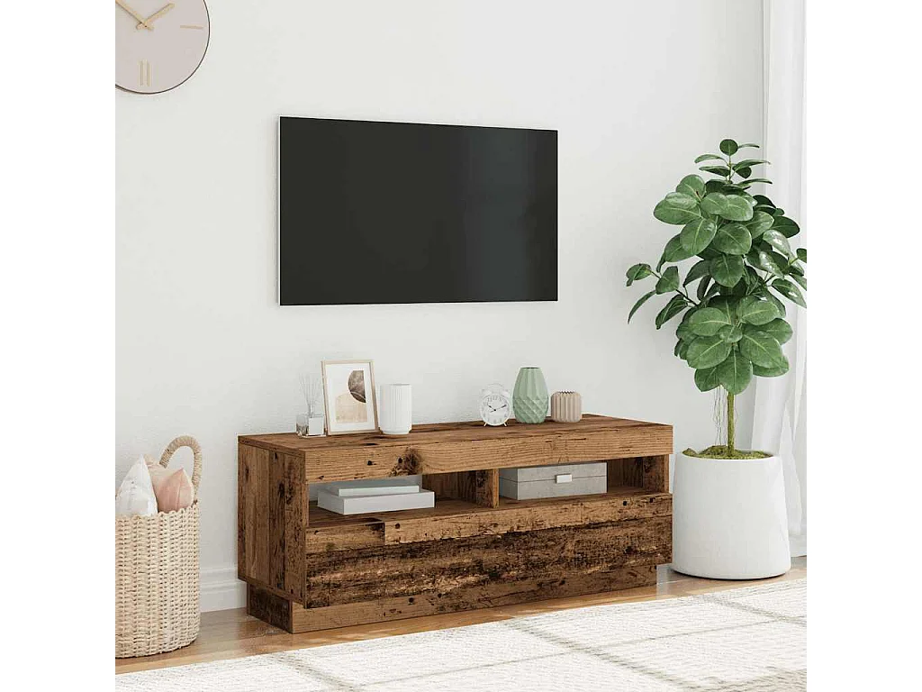 Meuble TV avec lumières LED vieux bois bois d'ingénierie