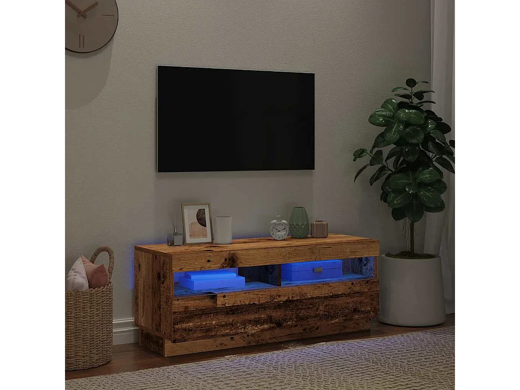 Meuble TV avec lumières LED vieux bois bois d'ingénierie