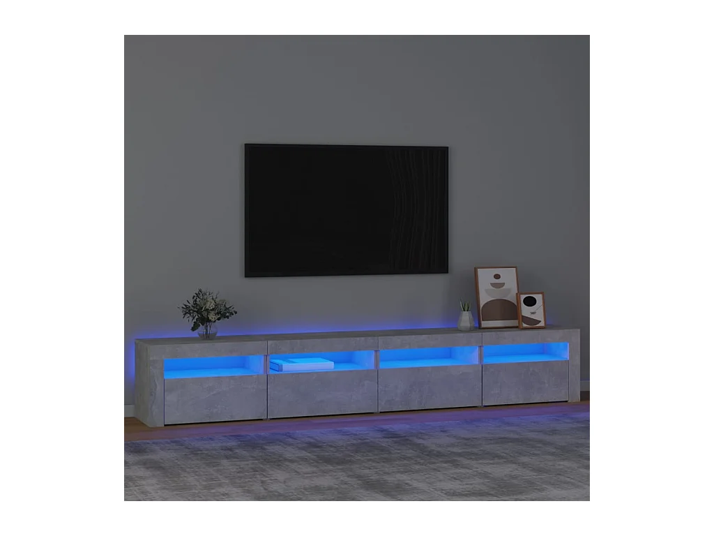 Meuble TV avec lumières LED Gris béton 240x35x40 cm