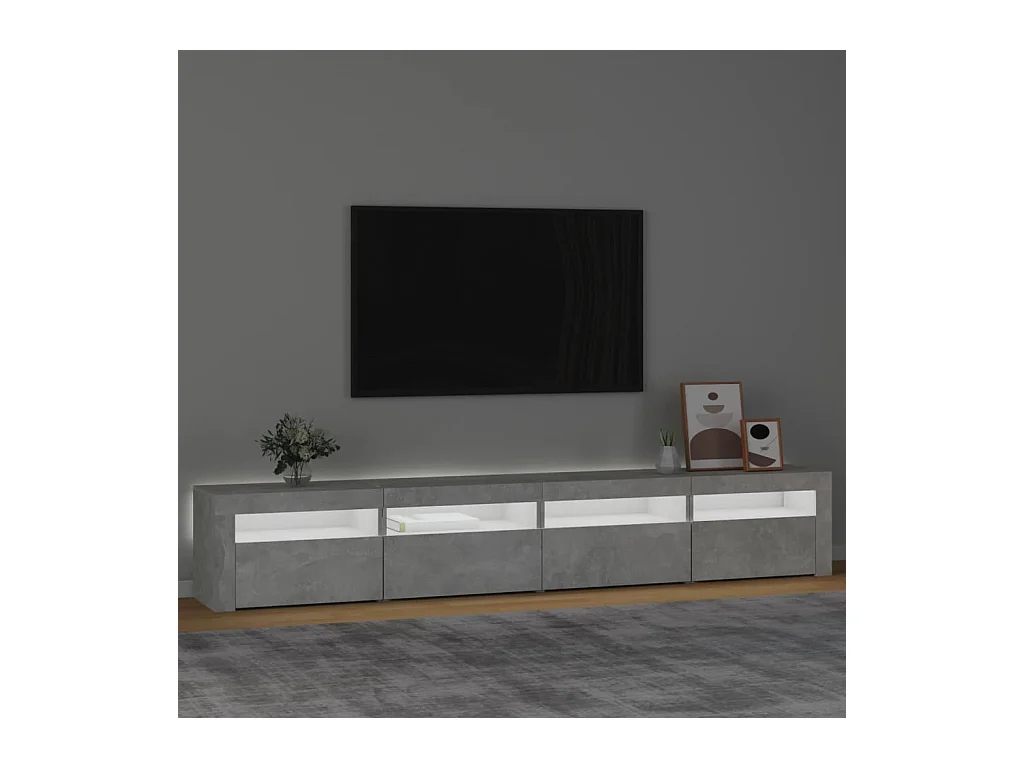 Meuble TV avec lumières LED Gris béton 240x35x40 cm