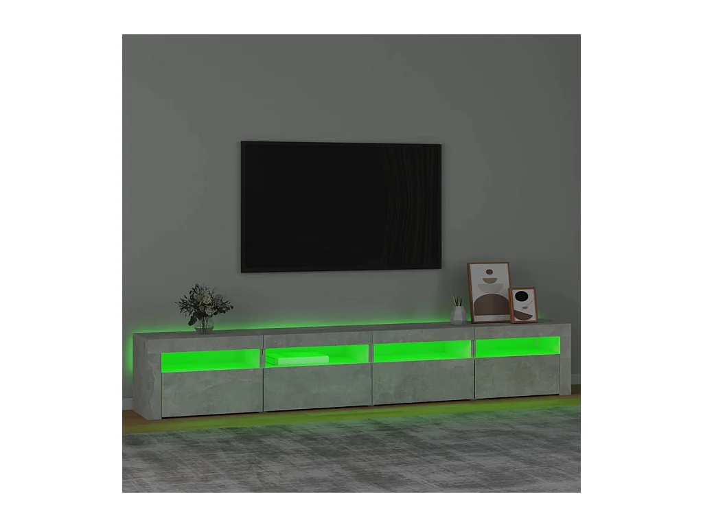 Meuble TV avec lumières LED Gris béton 240x35x40 cm