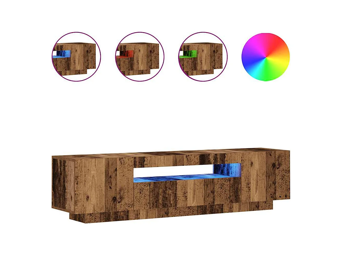 Meuble TV avec lumières LED vieux bois bois d'ingénierie